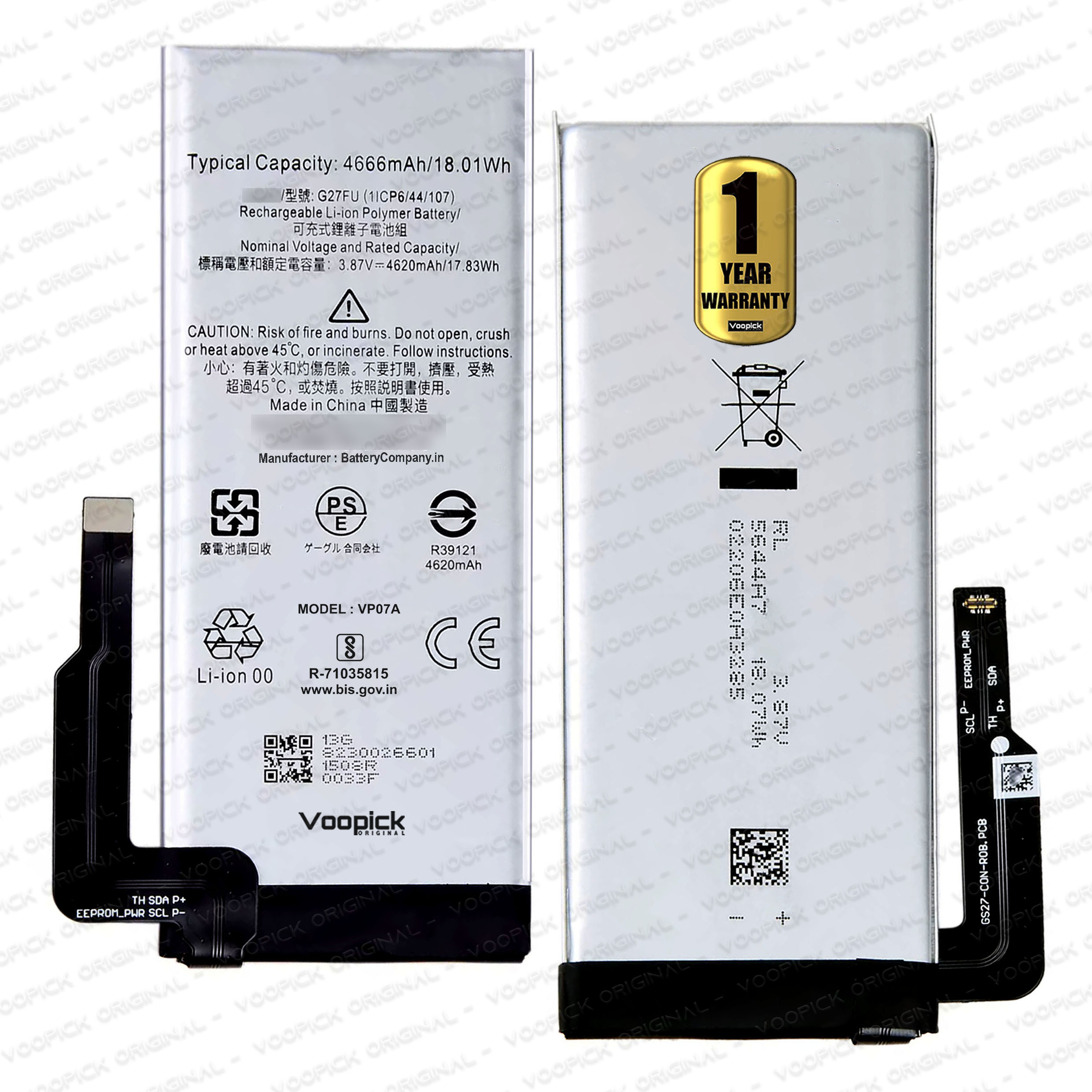 100% Original G27FU Battery For Google Pixel 5a 5G (G1F8F, G4S1M) with 1 Year Warranty. [4680mAh-Capacity]