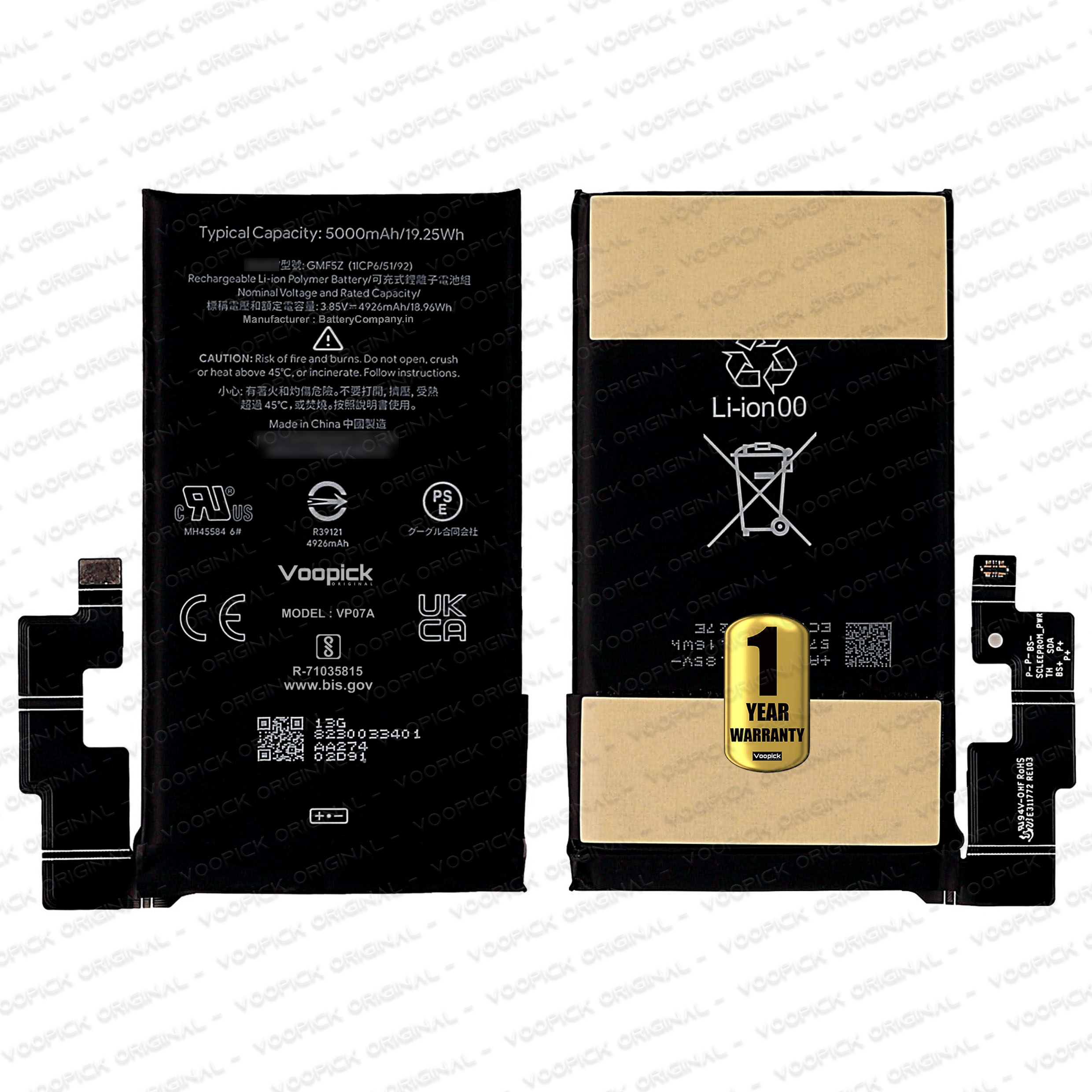 100% Original GMF5Z Battery For Google Pixel 7 Pro (GP4BC, GE2AE, GFE4J) with 1 Year Warranty. [5000mAh-Capacity]