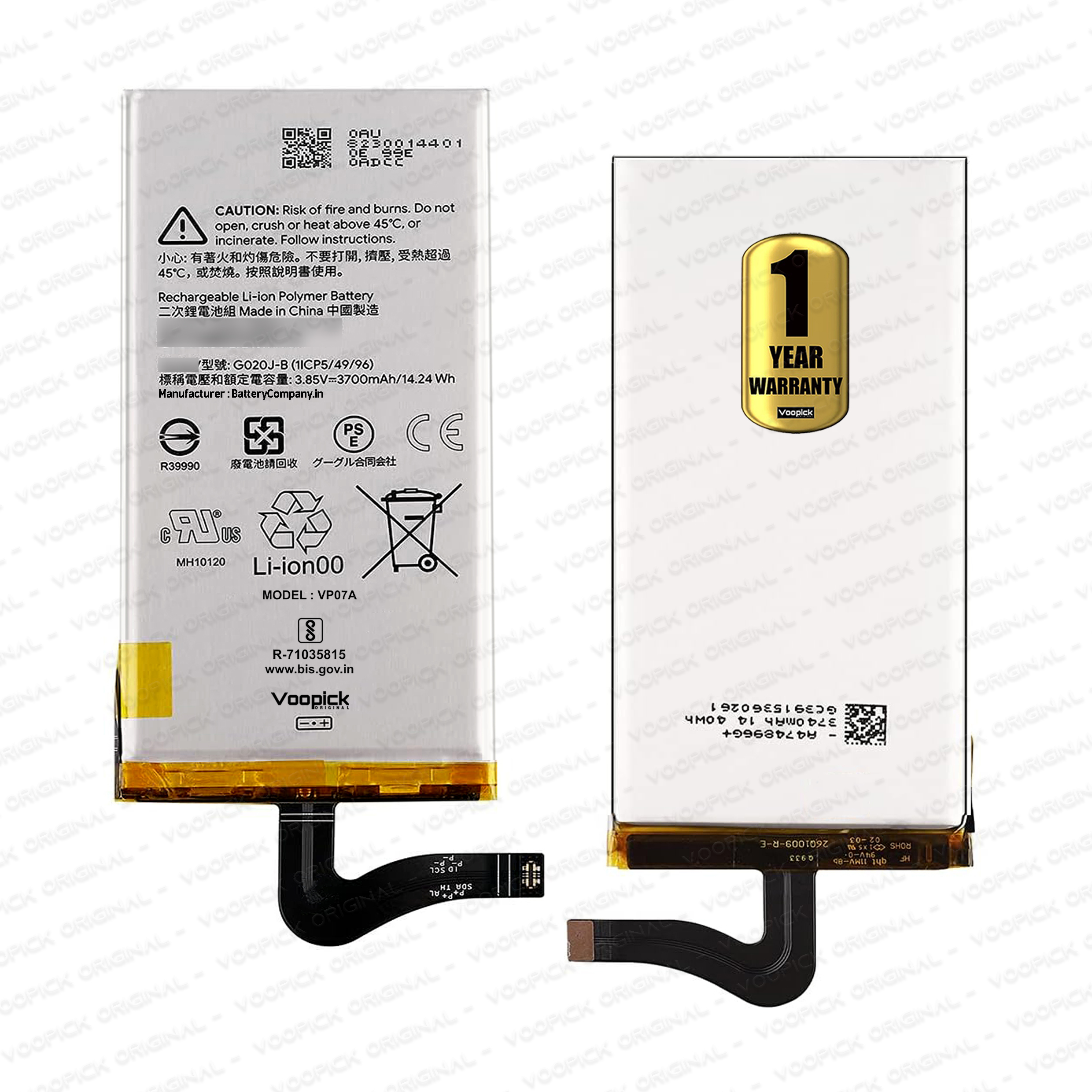 100% Original G020J-B Battery For Google Pixel 4 XL (G020P, G020, GA01181-US, GA01182-US, GA01180-US) with 1 Year Warranty. [3700mAh-Capacity]