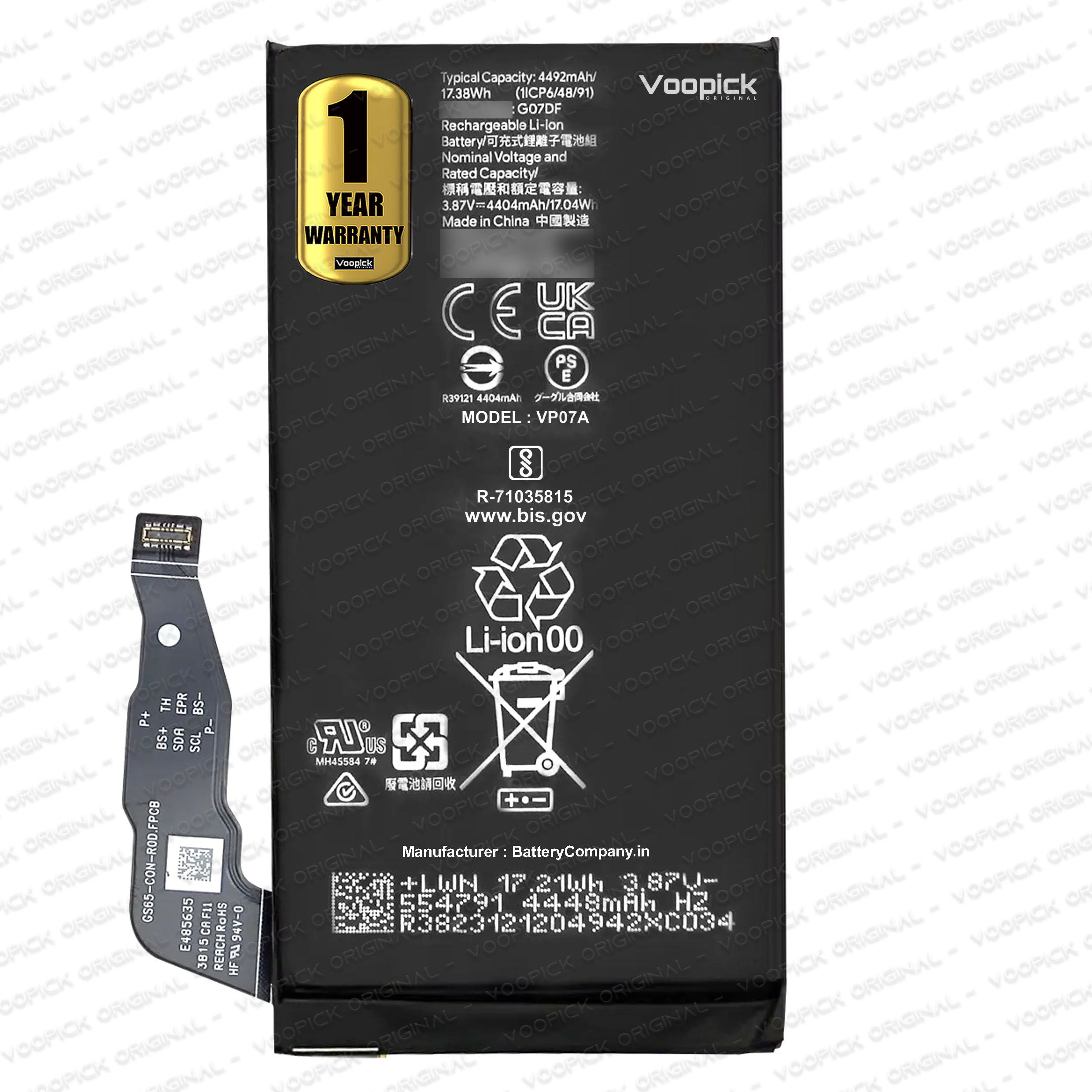 100% Original G07DF Battery For Google Pixel 8a (GKV4X, G6GPR, G8HHN, G576D) with 1 Year Warranty. [4492mAh-Capacity]