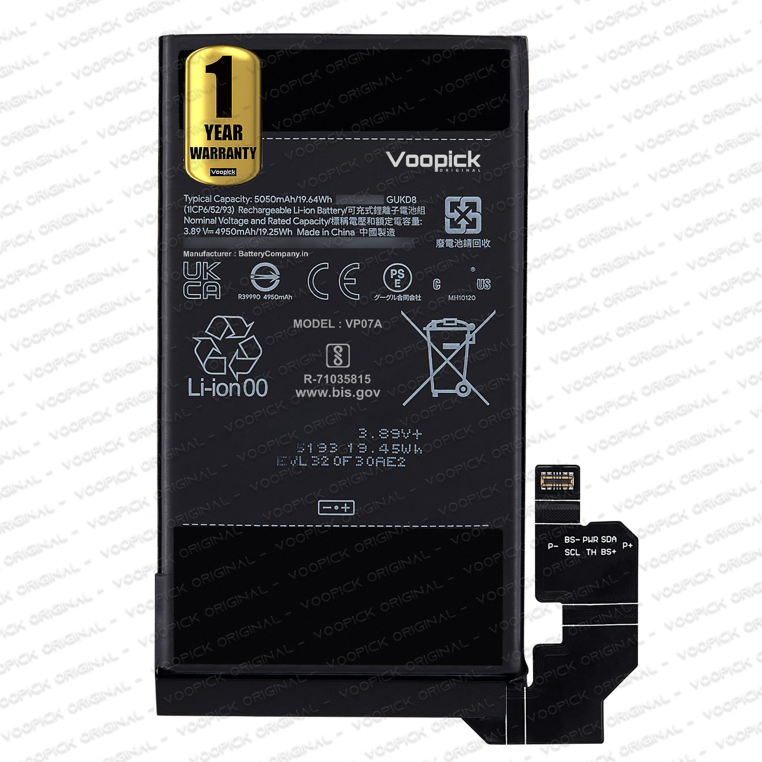 100% Original GUKD8 Battery For Google Pixel 8 Pro (GC3VE, G1MNW) with 1 Year Warranty. [5050mAh-Capacity]